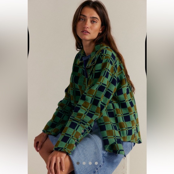 Free People Green Plaid Jacket